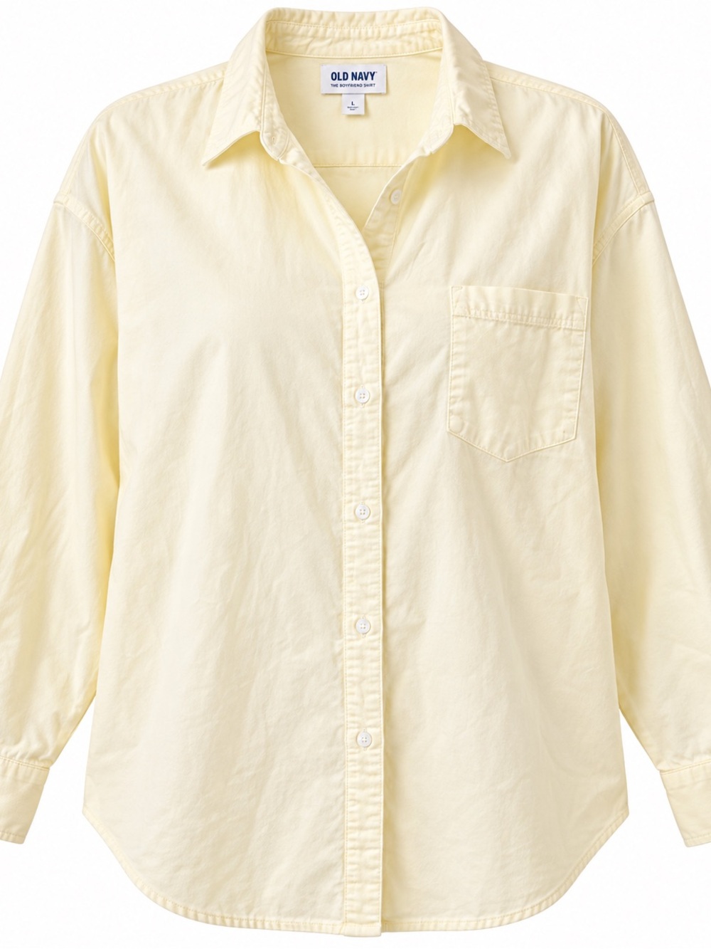 Old Navy The Boyfriend Shirt Womens L Pale Yellow Cotton Oversized Button Down